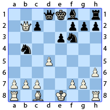 Chess Image 29: His Lady's KNight takes the King's Bishop to four spaces from his line