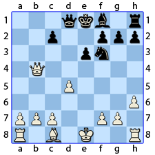 Chess Image 30: His Queen takes the Lady's Knight, who was at four places from his seat, and checks